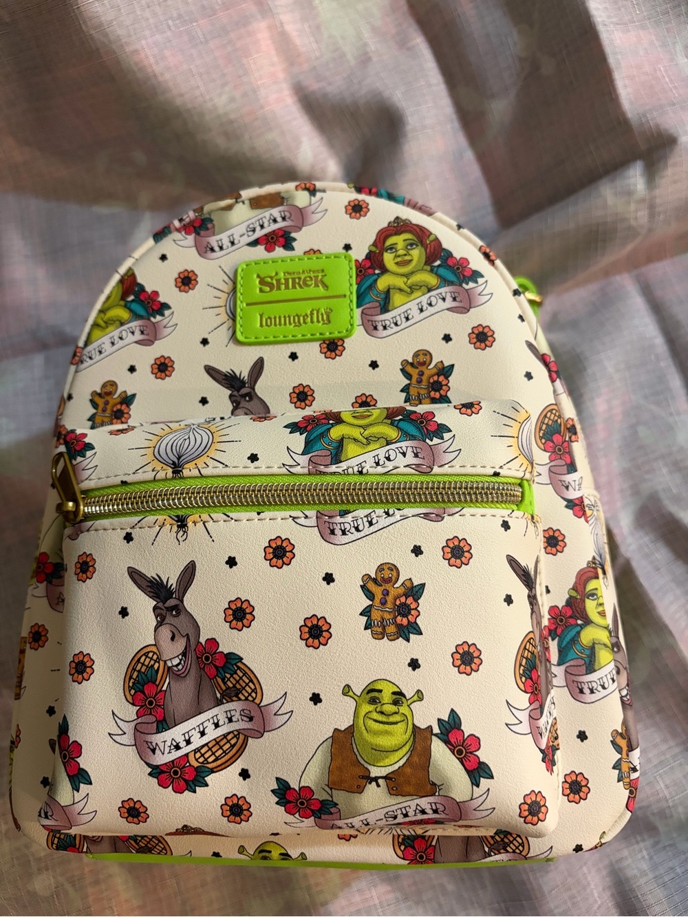 Loungefly Kids Shrek Mini Backpack in Cream and Lime Green Accents